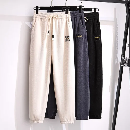 Plus Size Loose Fleece Casual Pants for Autumn Winter - Image 3