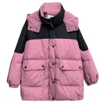 Plus Size Women Down Coat Winter Hooded Block Color Jacket