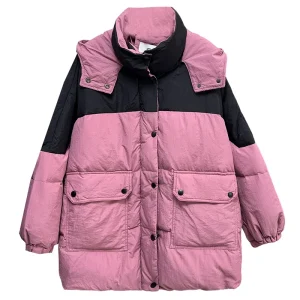 Plus Size Women Down Coat Winter Hooded Block Color Jacket