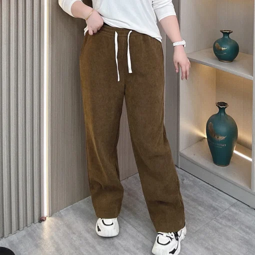 Plus Size Women’s Fleece-Lined High Waist Straight Pants - Image 2