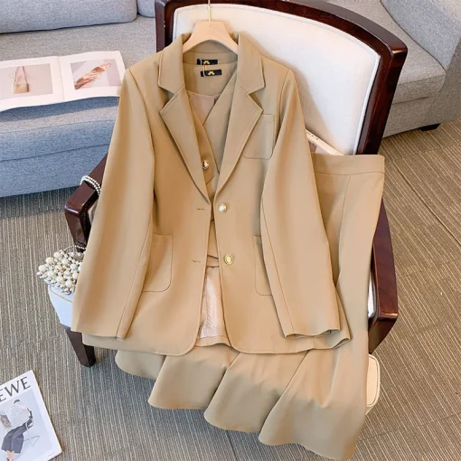 Plus Size Professional Casual Suit Coat Vest Skirt Set