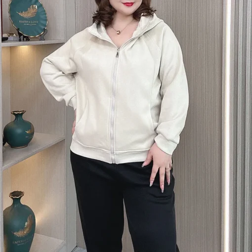 Plus Size Autumn Hoodie Loose Casual Zipper Sweatshirt