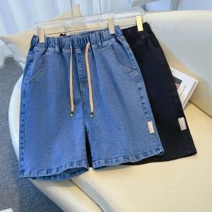 Plus Size Women's High Waisted Loose Cropped Jeans Blue Black