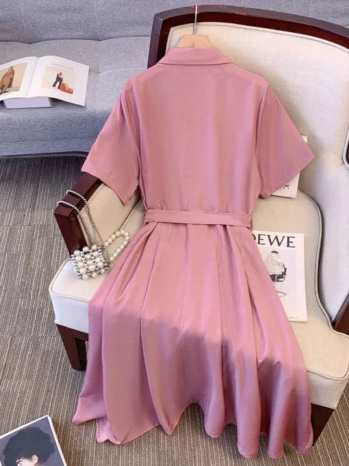 Plus Size Women's Summer Loose Pink Short Sleeve Dress - Image 3