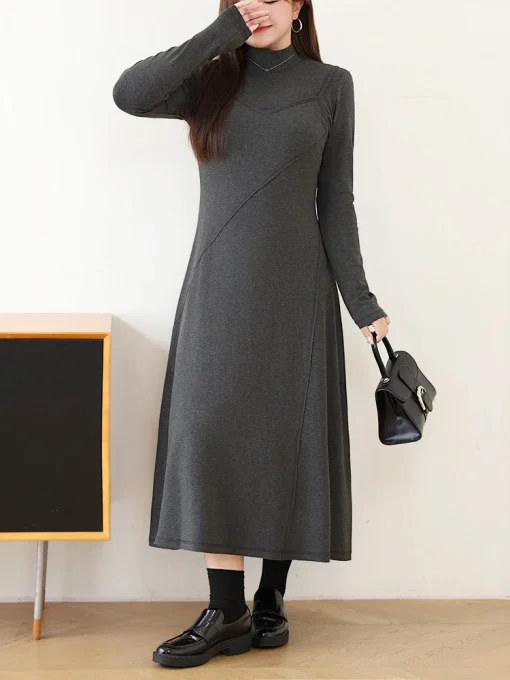 Plus Size Women's Fake Two-Piece Knitted Long Sleeve Dress - Image 5