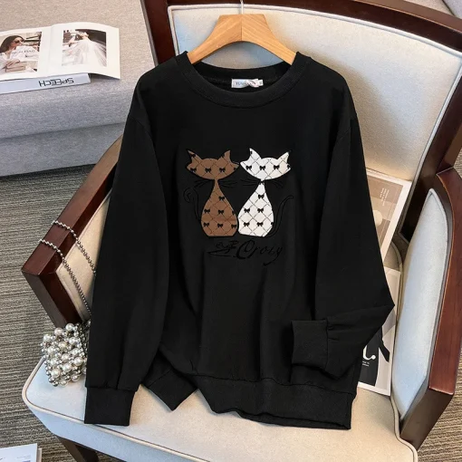 Plus Size Autumn Cartoon Long Sleeve Sweatshirt for Women - Image 3