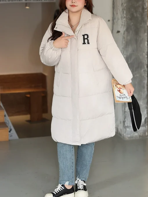 Over-the-Knee Parka for Women, Thick Cotton-Padded Winter Jacket