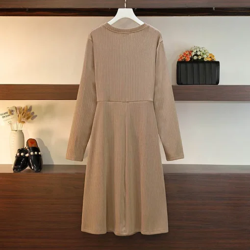 Plus Size V-Neck Long Sleeve Knitted Dress for Women - Image 3