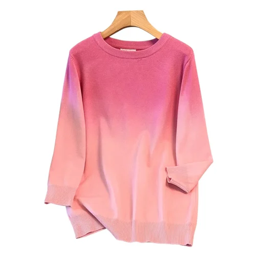 Plus Size Women's Loose Gradient Knitted Pullover Sweater - Image 6