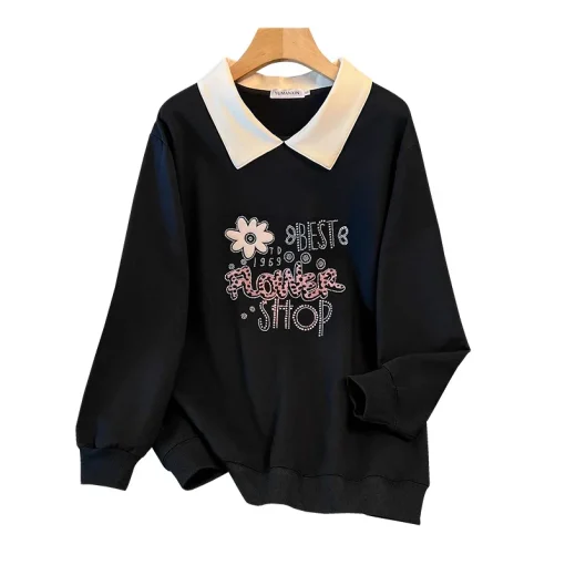 Plus Size Loose Collared Printed Long Sleeve Sweatshirt - Image 6