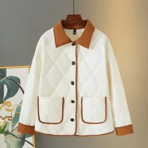 Plus Size Women’s Block Color Cotton-Padded Parka, Winter Coat