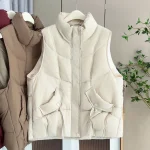 Plus Size Women’s Down Vest Winter Oblique Pocket Sleeveless Coat