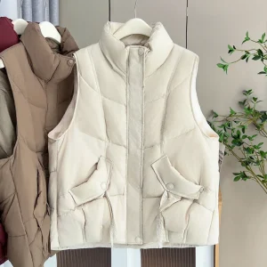 Plus Size Women’s Down Vest Winter Oblique Pocket Sleeveless Coat