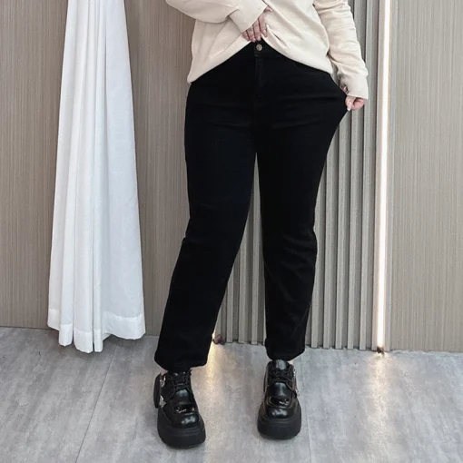 High Waisted Fleece-Lined Straight Leg Jeans for Women - Image 5