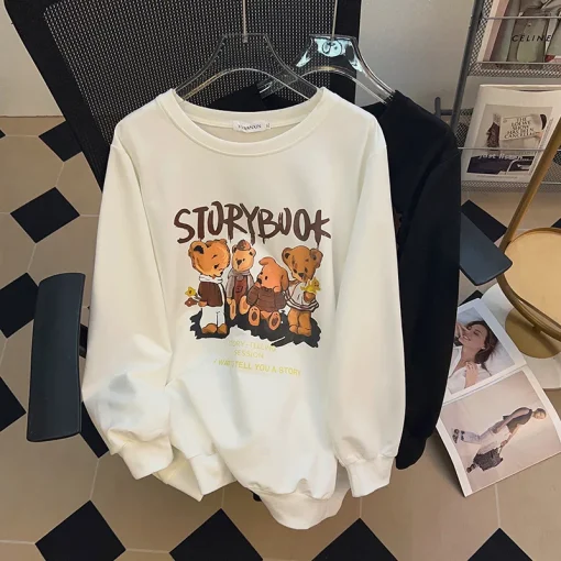 Plus Size Autumn Bear Printed Loose Long Sleeve Sweatshirt