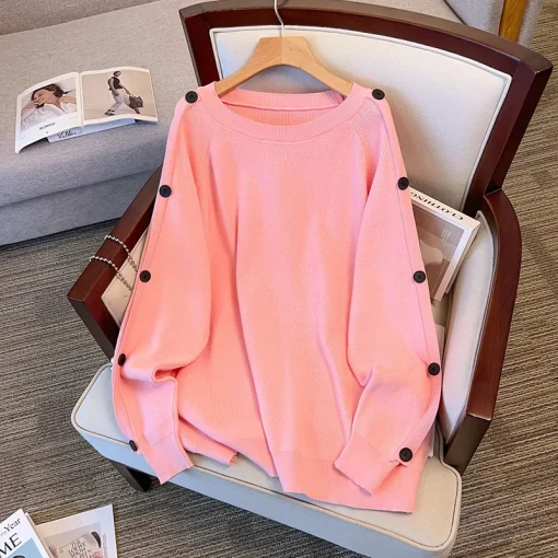 Plus Size Women's Loose Knitted Round Neck Sweater - Image 4