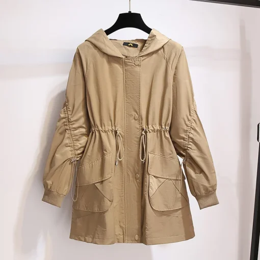 Plus Size Women's Casual Hooded Loose Trench Coat