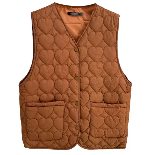 Plus Size Autumn Winter Loose V-Neck Quilted Vest Coat