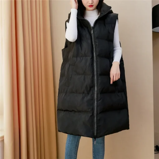 Plus Size Women's Winter Loose Hooded Padded Vest Jacket - Image 3