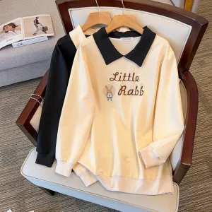 Plus Size Women's Loose Lapel Long Sleeve Sweatshirt Top