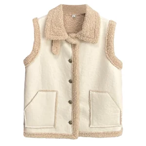 Plus Size Women's Sleeveless Leather Fur Motorcycle Jacket Vest