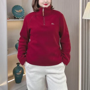 Plus Size Women's Fleece-lined Hoodies with Embroidery for Winter