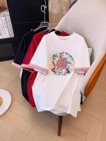 Plus Size Women's Summer Loose Chinese Style Embroidered T-shirt