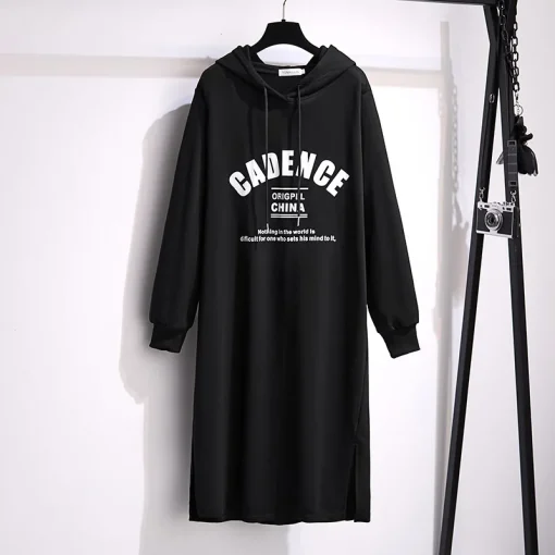 Plus Size Loose Hooded Letter Print Sweater Dress - Image 3