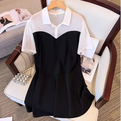 Plus Size Loose Short Sleeve Irregular Splice Shirt-Dress