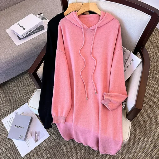 Plus Size Loose Hooded A-Line Sweater Dress for Women