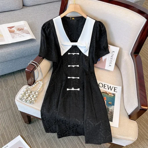 Plus Size Women's Loose Doll Neck Short Sleeve Waist Dress - Image 3