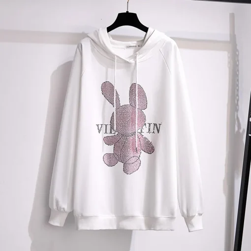 Plus Size Loose Fleece Cartoon Hooded Sweatshirt for Women - Image 5