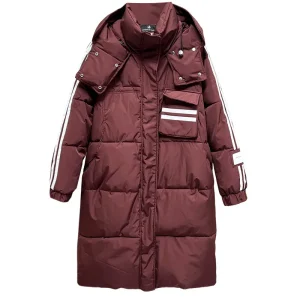 Plus Size Women's X-Long Hooded Parka Preppy Style Warm Jacket