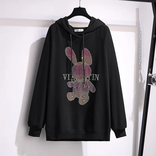 Plus Size Loose Fleece Cartoon Hooded Sweatshirt for Women - Image 4