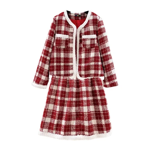 Plus Size Small Fragrance Style Loose Coat and Skirt Set - Image 6