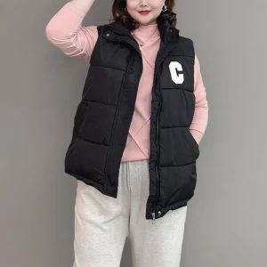 Plus Size Women’s Down Cotton Vest Coat, Padded Parka