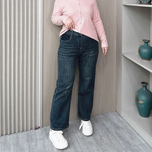 Women's High Waist Vintage Blue Wide Leg Jeans - Image 4