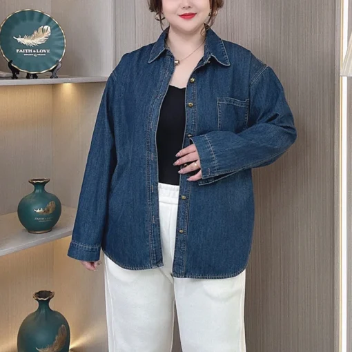 Plus Size Women’s Fleece-Lined Winter Loose Denim Coat - Image 3