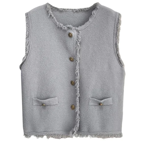 Plus Size Sleeveless Tassel Knit Woolen Waistcoat Vest - Image 6