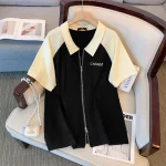 Plus Size Women's Summer Loose Casual Zippered Lapel Top