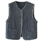 Plus Size Women's Chic Denim Sleeveless Vest Waistcoat