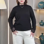 Plus Size Women's Lace Stitching T-Shirt Fall Winter Top