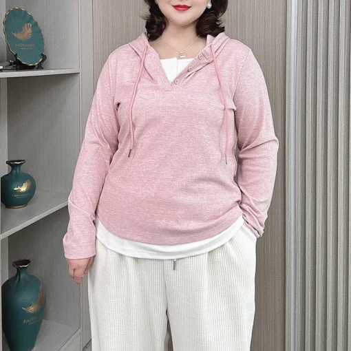 Plus Size Loose Fit Fake Two-Piece Hoodie for Women - Image 2