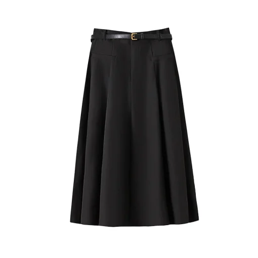 Plus Size Autumn High Waist A-Line Pleated Skirt Black - Image 6