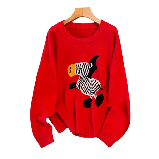 Plus Size Loose Cartoon Pony Knit Pullover Sweater - Image 6