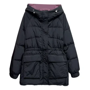Plus Size Women Winter Down Coat Hooded Drawstring Jacket
