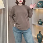 Plus Size Women's Loose Brushed T-Shirt Warm Autumn Winter Top