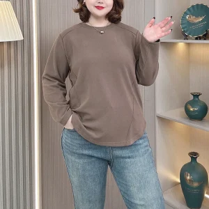Plus Size Women's Loose Brushed T-Shirt Warm Autumn Winter Top