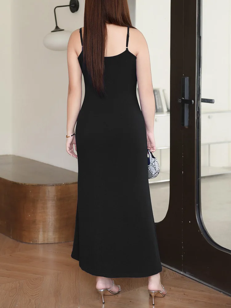 Plus Size Women's Slim Spaghetti Strap French Long Dress - Image 3