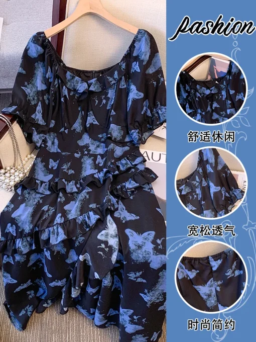 Plus Size Women's Summer Loose Butterfly Print U-Neck Dress - Image 5